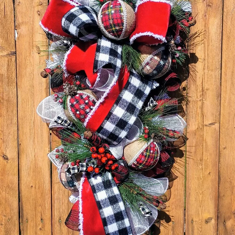 Christmas Wreath, Buffalo Check Burlap Wreath, Buffalo plaid Wreath, Farmhouse